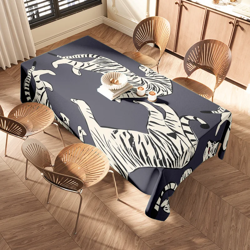 Zebra Print Tablecloth 4 Seater Dining Set with Elegant Home Decoration Table Cover Black White Decorated Fabric for Party, Kitc