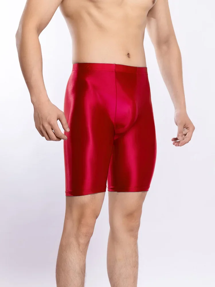 Men Tight Shorts U Bulge Pouch Shaper Wear Sexy Satin Shiny Leggings Man Clothing High Elastic Pants Gym Shorts Exotic Lift Butt