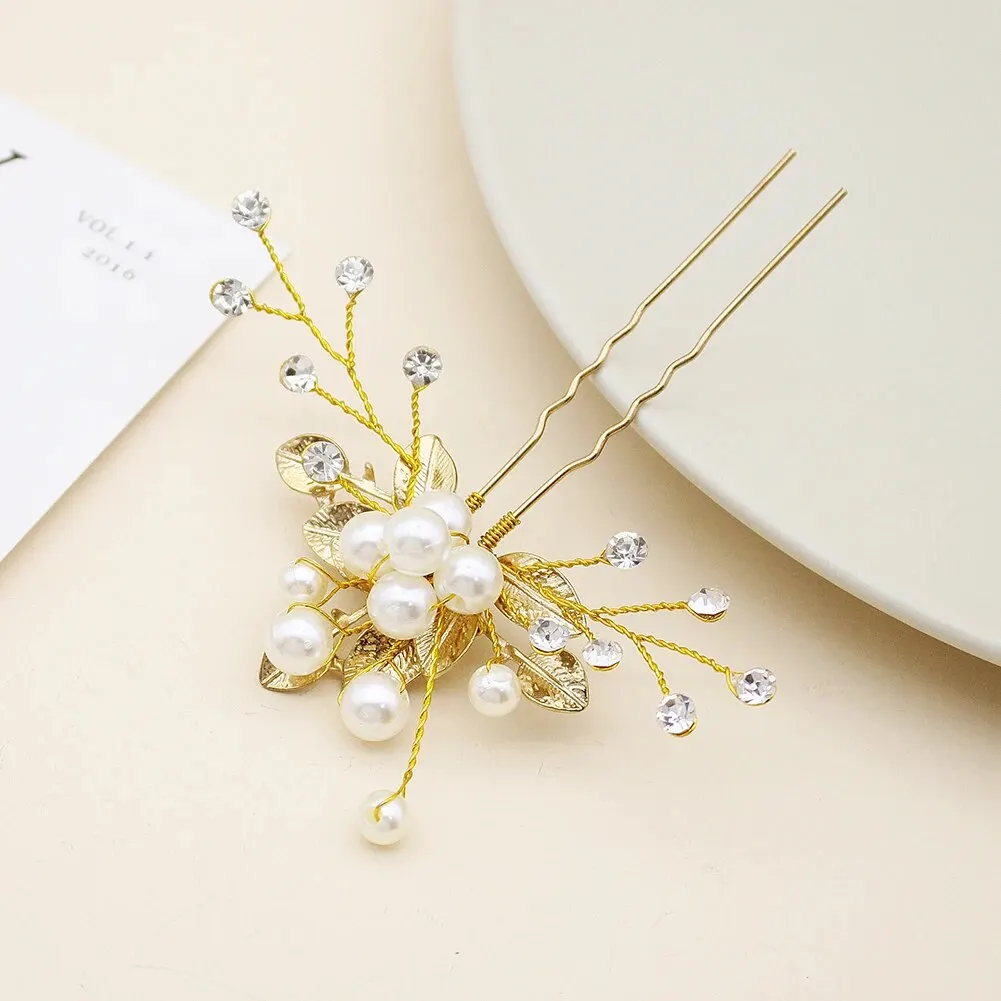Perle U-förmige Haars pange Gabel Haarschmuck Kopf bedeckung Kopf bedeckung Geschenk Hochzeit Braut Haarschmuck Strass Haarnadeln – Detail 13