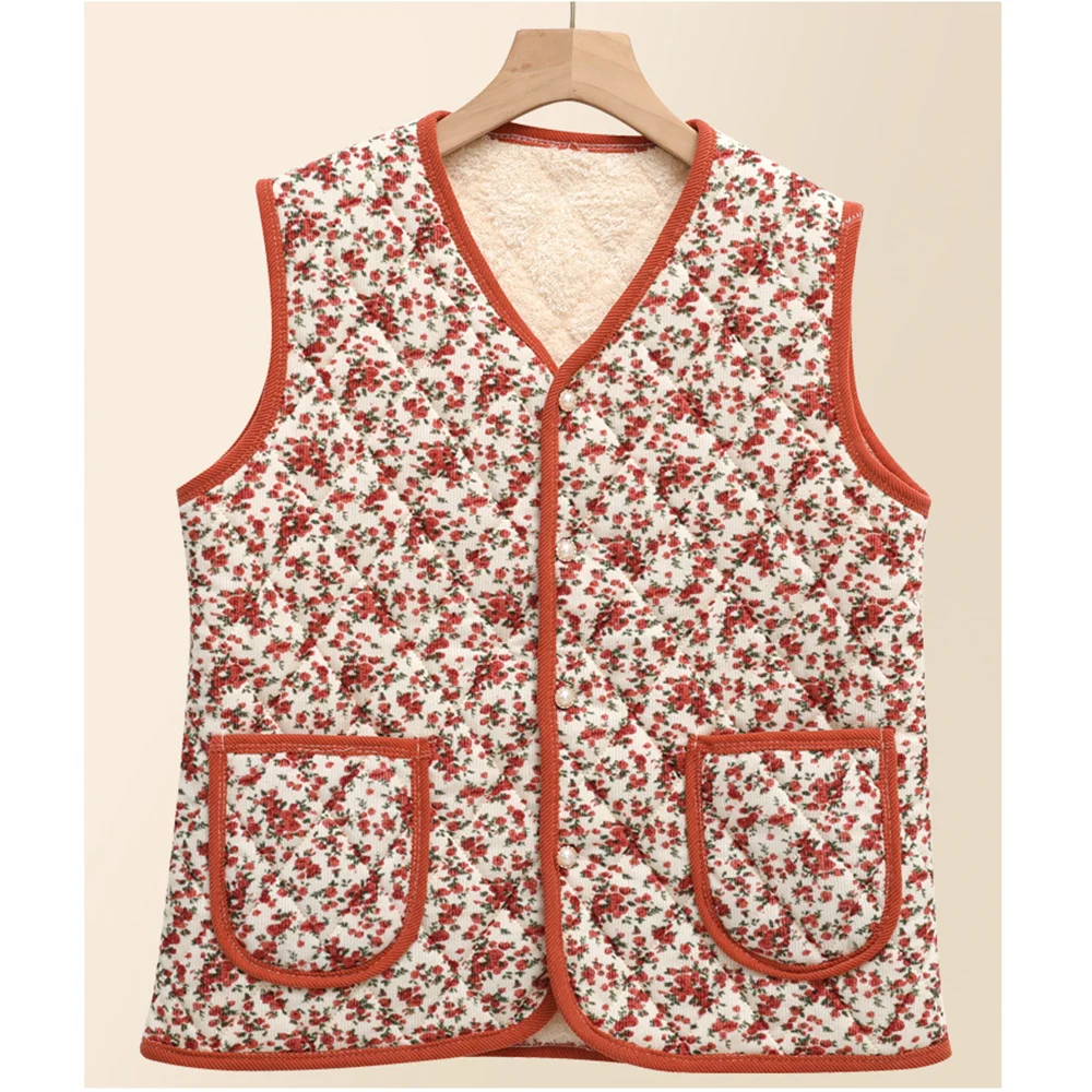 Autumn Winter New Plants Floral Embroidery Warm Vest Trendy Middle-Aged Women's Jacket Vest Faionable Casual Top