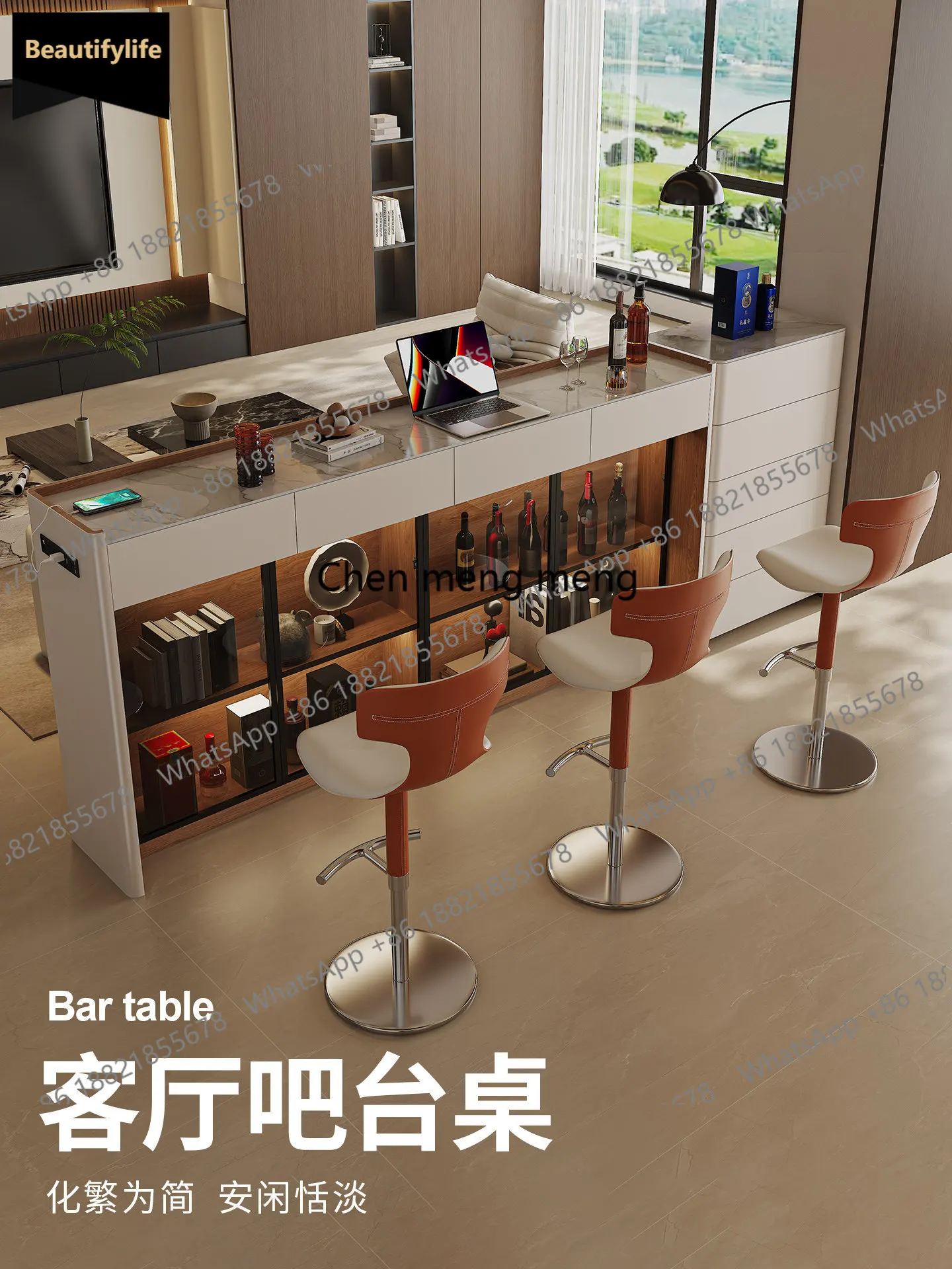 

c139 Long bar table, sofa back, partition integrated table, simple high table for home use, living room storage
