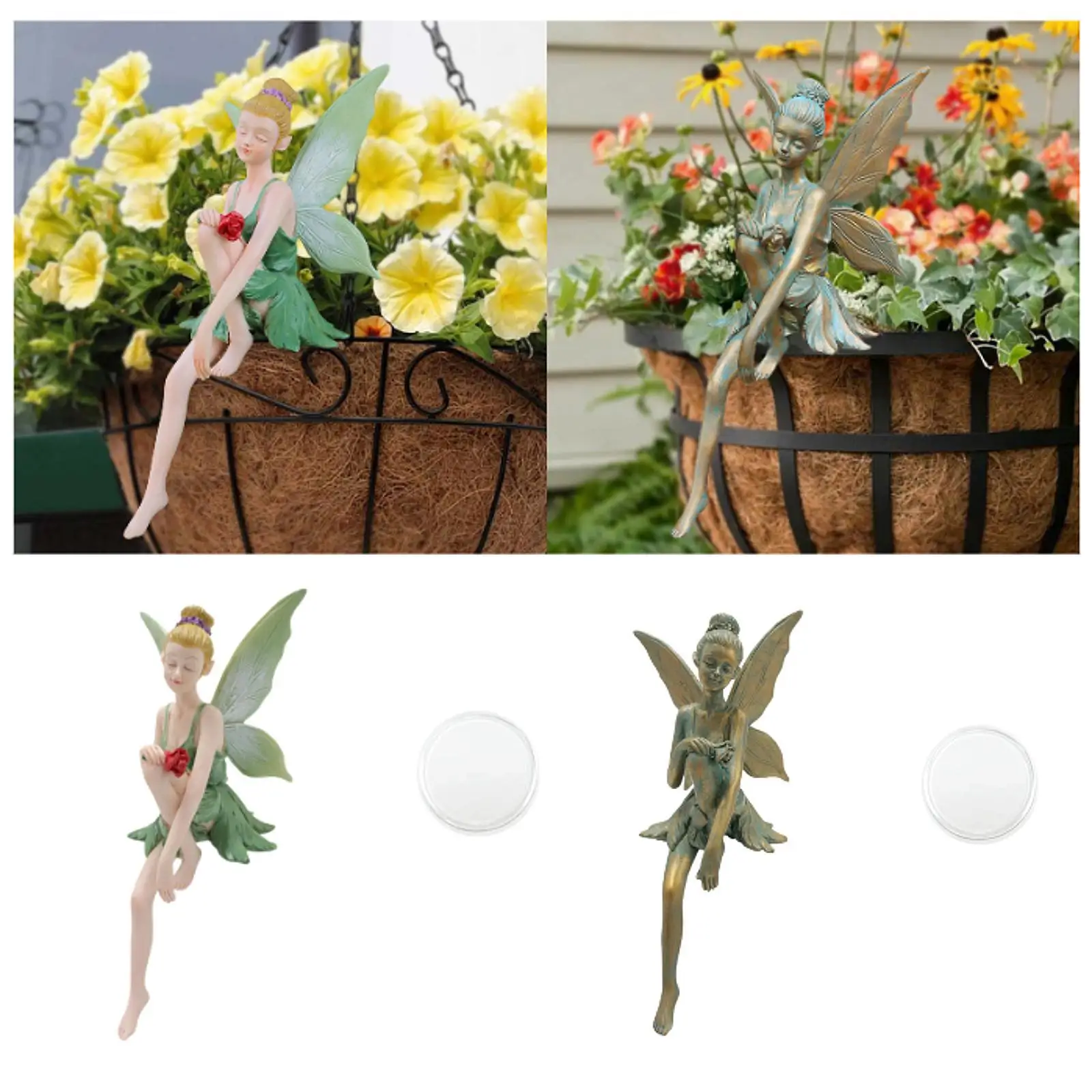 

Sitting Flower Fairy Figurine Creative Decorative Desktop Ornament Garden Statue for Shelf Indoor Outdoor Porch Desk Cabinet