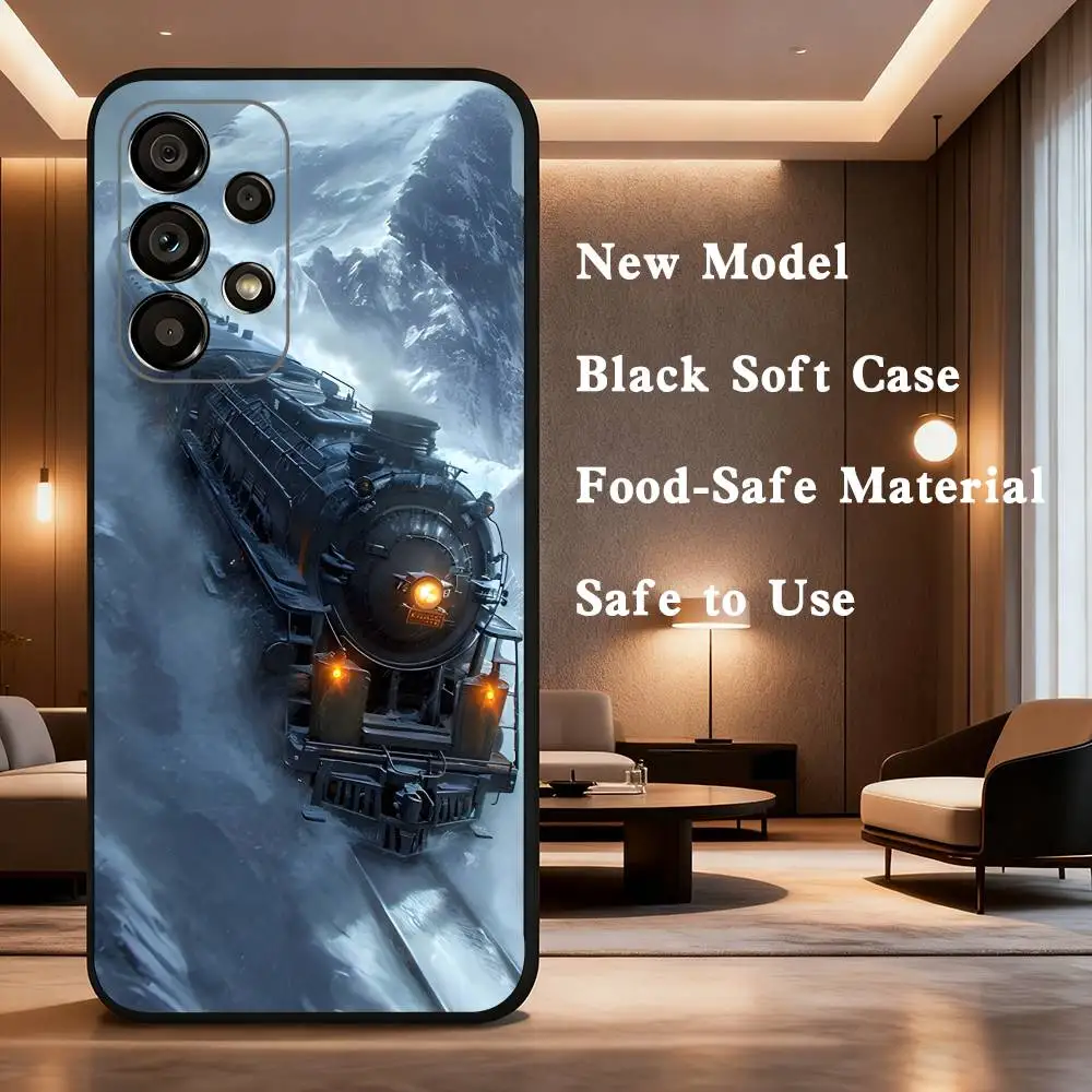 Classic Steam Train Railway Phone Case For Samsung Galaxy A73,31,32,72,41,53,52,71,22,5G,Note,J7,8,9 Soft Black Cover