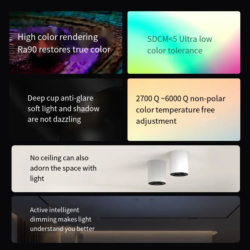 Aqara Smart Downlight T1 Zigbee Lampu Bulat Peredupan 10W Sudut Sinar 24 36 Pencahayaan Adaptif Antisilau untuk Aplikasi Homekit