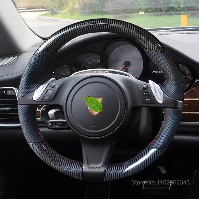 

DIY Hand-Stitched Black Carbon Fiber Leather Car Steering Wheel Cover for Porsche Cayenne / Panamera 2010-2011 Accedorios Para