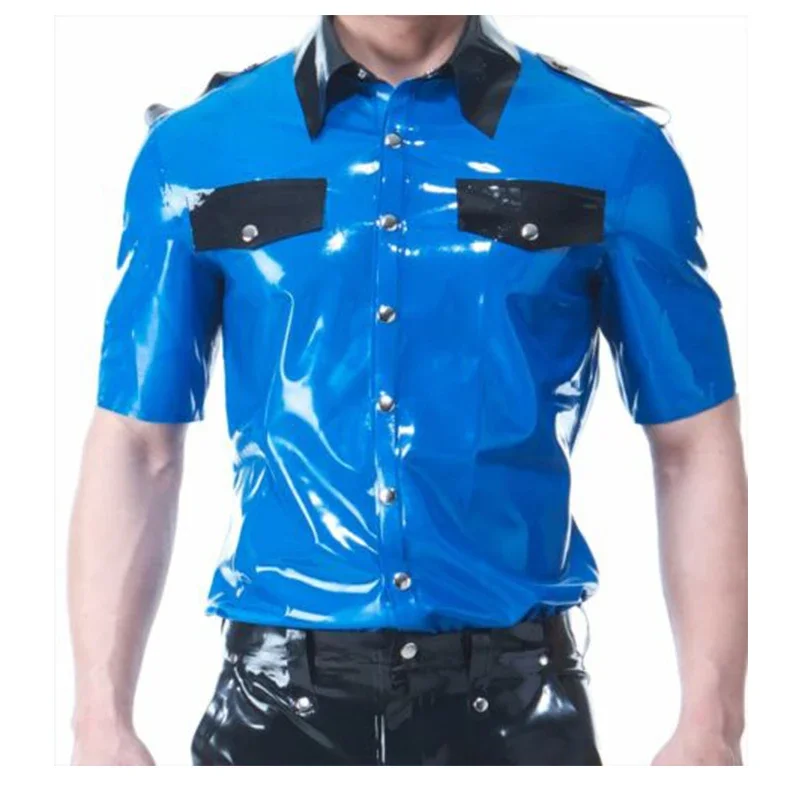 Latex Top ยางเสื้อแจ็คเก็ตผู้ชายปุ่มด้านหน้าที่กําหนดเอง