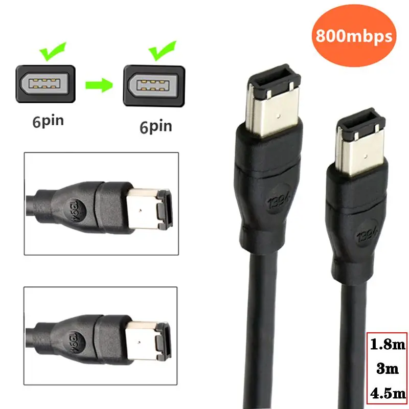 1,8 m 3 m 4,5 m IEEE 1394 Firewire 400 a Firewire 400 Firewire Cable de adquisición de datos macho de 6 pines a macho de 6 pines