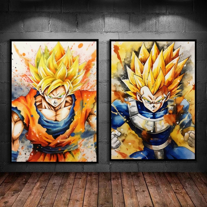 Japanese Hot Blooded Anime Character Dragon Ball Poster Super Saiyan Goku Vegeta Picture High Quality HD Art Decoration Painting