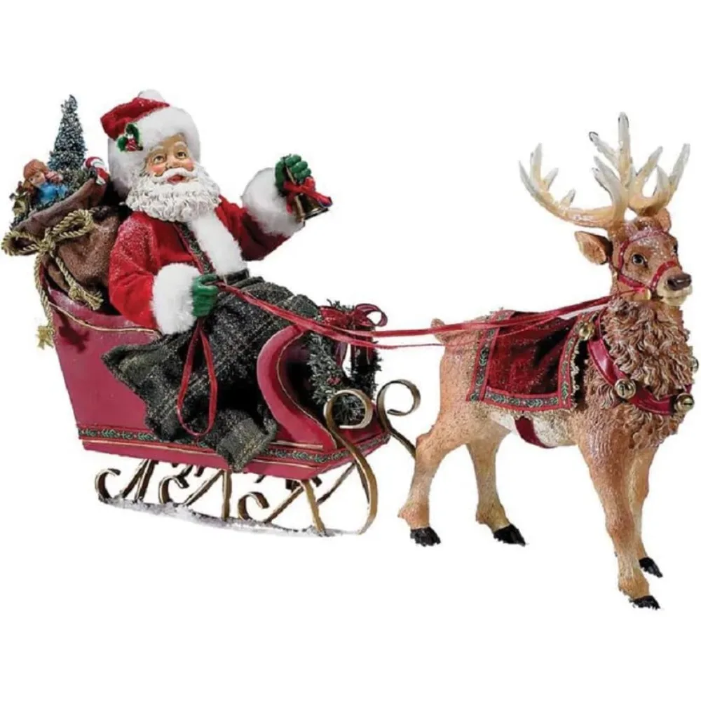 

Wonderful 10-Inch Santa in Sleigh with Deer Tablepiece,Painted Figurines Christmas Decor