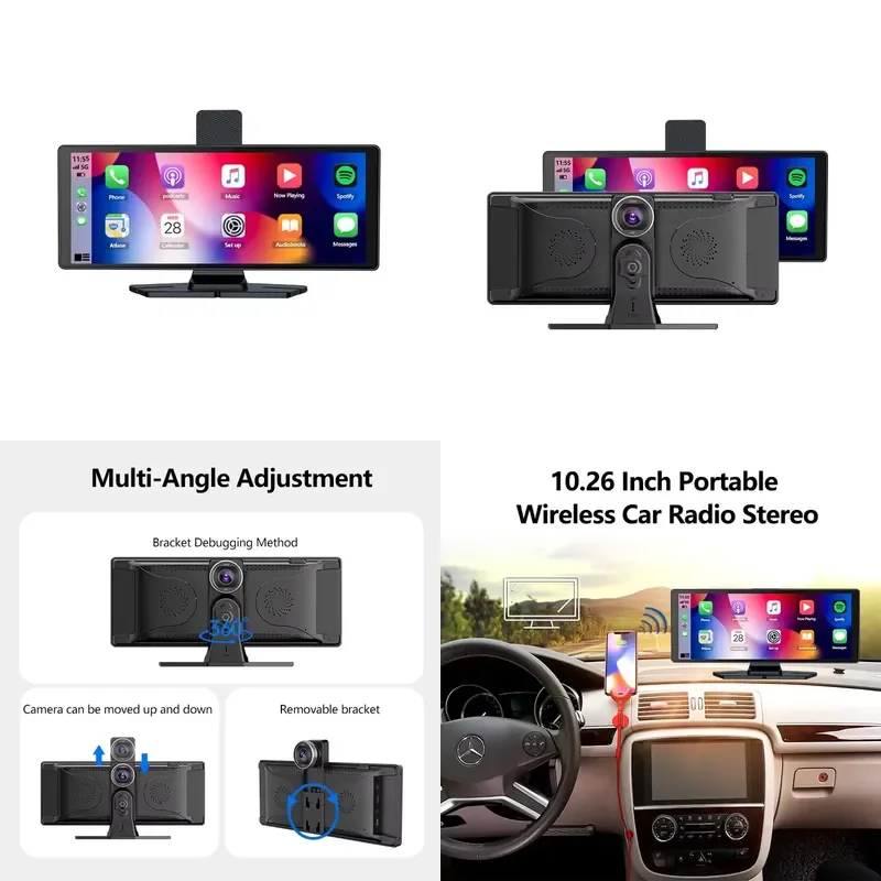 10.26 Inch 4K 3840*2160P Dash Cam Carplay & Android Auto Car Dashboard Video Recording WIFI Loop Record Phone APP Car Dvr