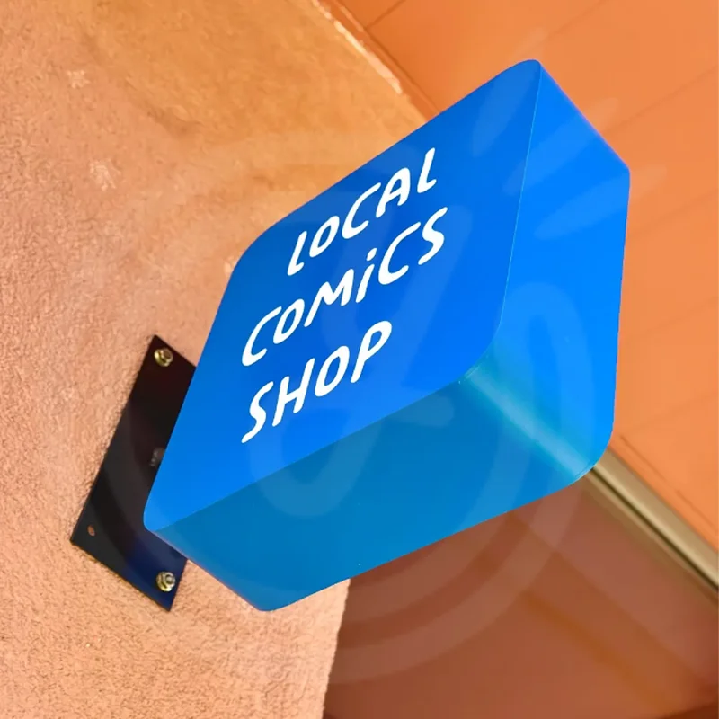 Custom Blue Metal Light Box Sign Outdoor Business Storefront LED Acrylic Illuminated Signboard Waterproof Double Sided Signage