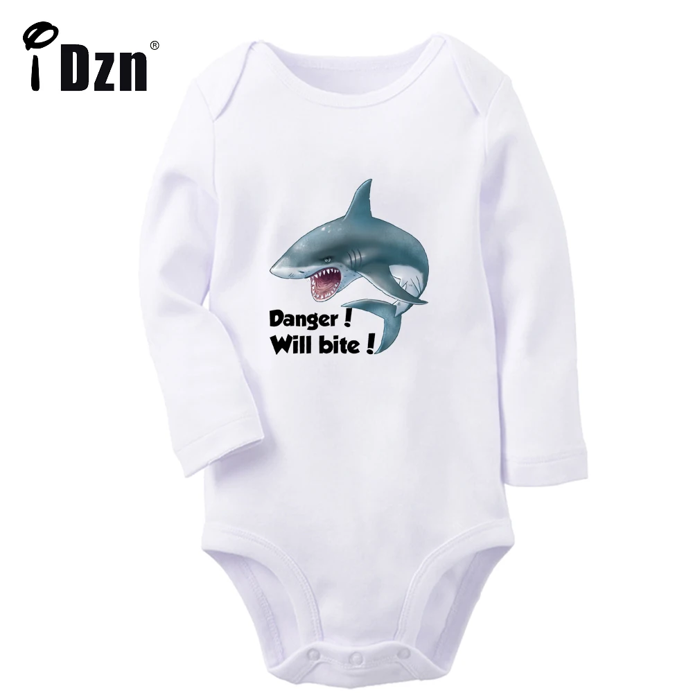 Will Bite Baby Boys Fun Danger Sea Animal Rompers Baby Girls Little Shark Bodysuit Don't Touch Me Infant Long Sleeves Jumpsuit