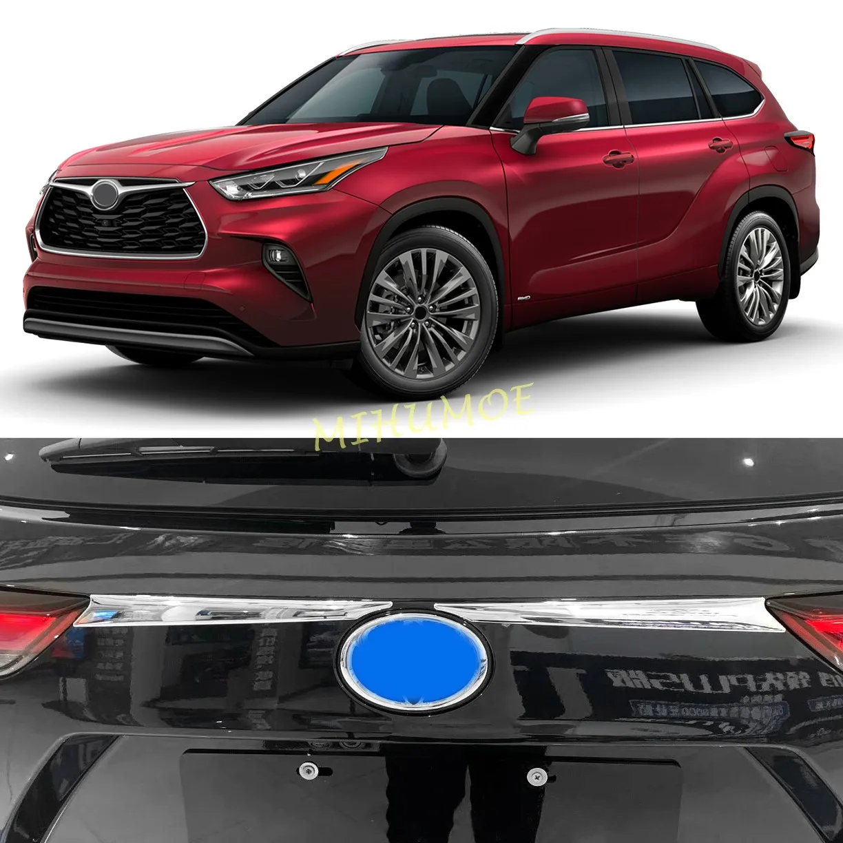 

Glossy Chrome Car Rear Trunk Tailgate Upper Bumper Cover Trim Stickers For Toyota Highlander XU70 Kluger 2021-2026 Accessories