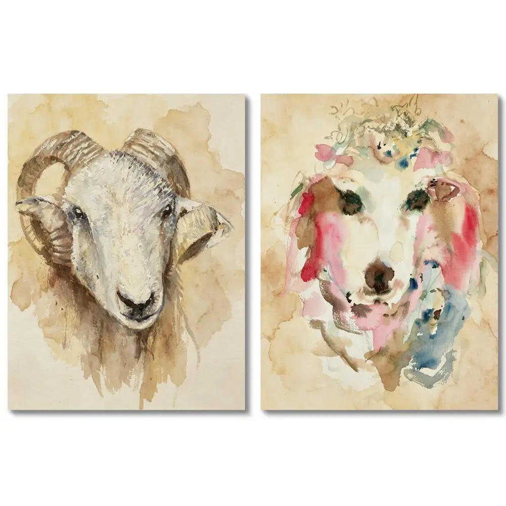 Passover Sheep Art HD Canvas Print Watercolor Ram Portrait Jewish Holiday Decor Large Religious Wall Art for Judaica Dining Room