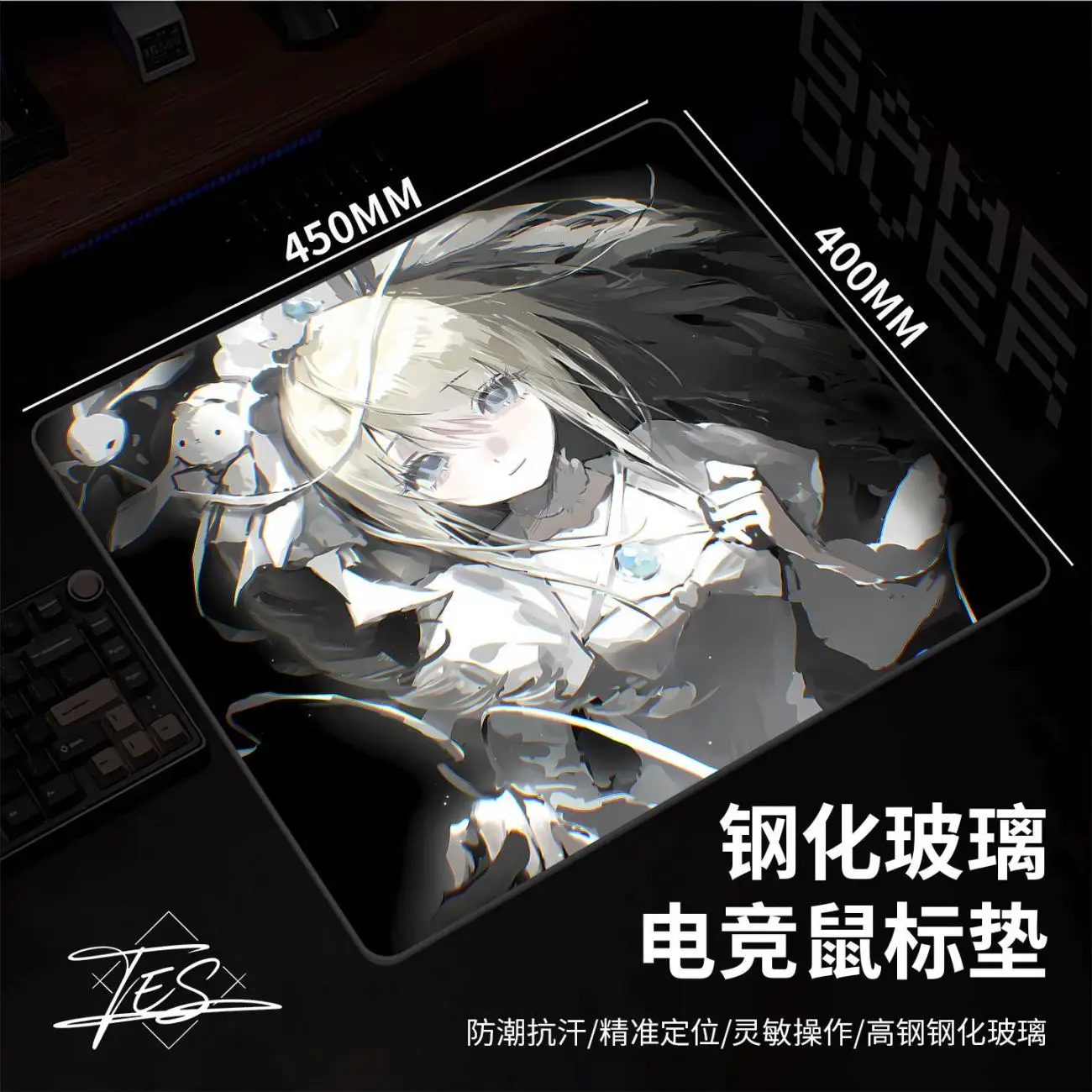 Anime Girl Glass Mouse Pad Gaming Pad Smooth Frosted Surface Waterproof Desk Tempered Multiple 450x400MM Large Size Optional