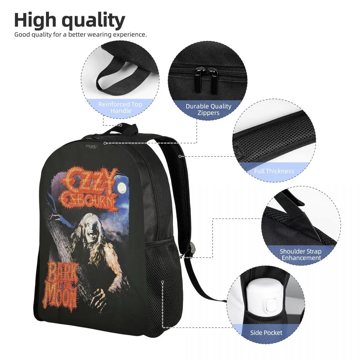 Spencer's Men's Ozzy Osbourne Merch Backpack Daypack Large Capacity Boys Girls BookBag School Bag Shoulder Bags for Men Women