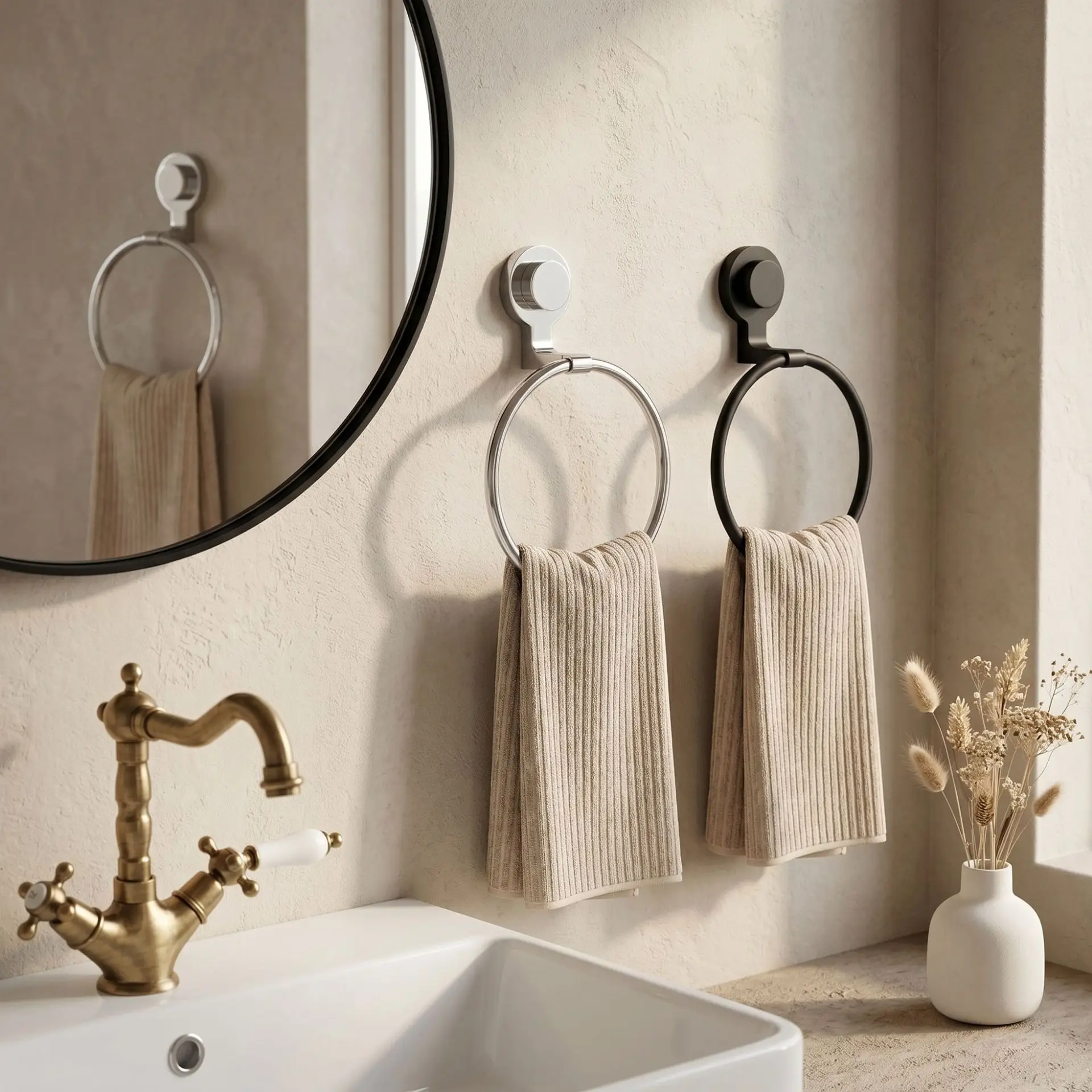 Suction Cup Punch-Free Towel Ring, Rustproof Stainless Steel Wall Mount Towel Holder For Bathroom Shower Room Towel holder