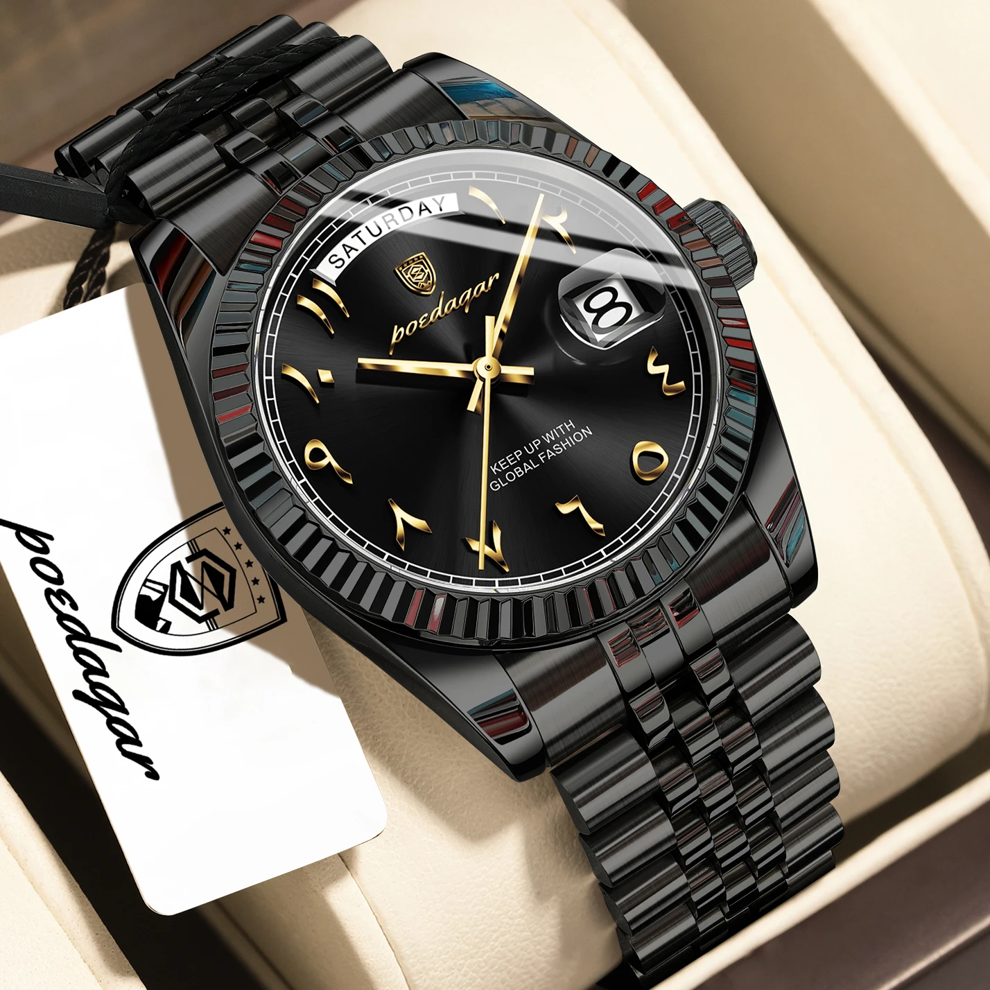 POEDAGAR Top Trendige Herrenuhr Edelstahl Wasserdicht Business Herren Armbanduhr Datum Woche Quarz Kreative Herrenuhren Reloj Hombre