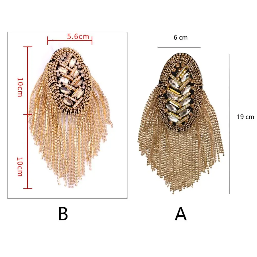 New Rhinestone Shoulder Tassel Epaulet Detachable Long Chain Shoulder Epaulettes Gold Badge Clothing Accessories