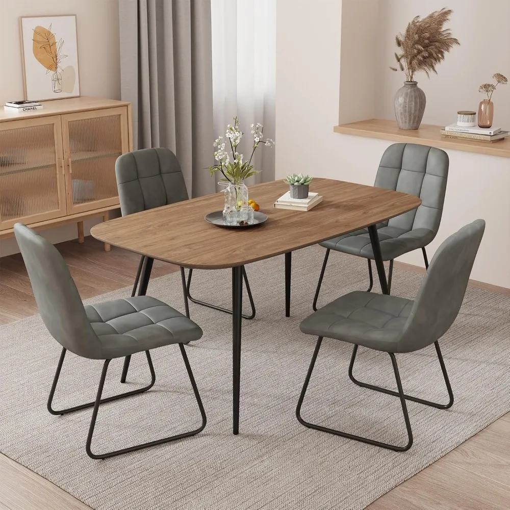 

47.2'' Dining Table Set for 4, Modern Wood Table, Leather Dining Chairs 4, Table and Chairs Set of 4, Dining Room Sets