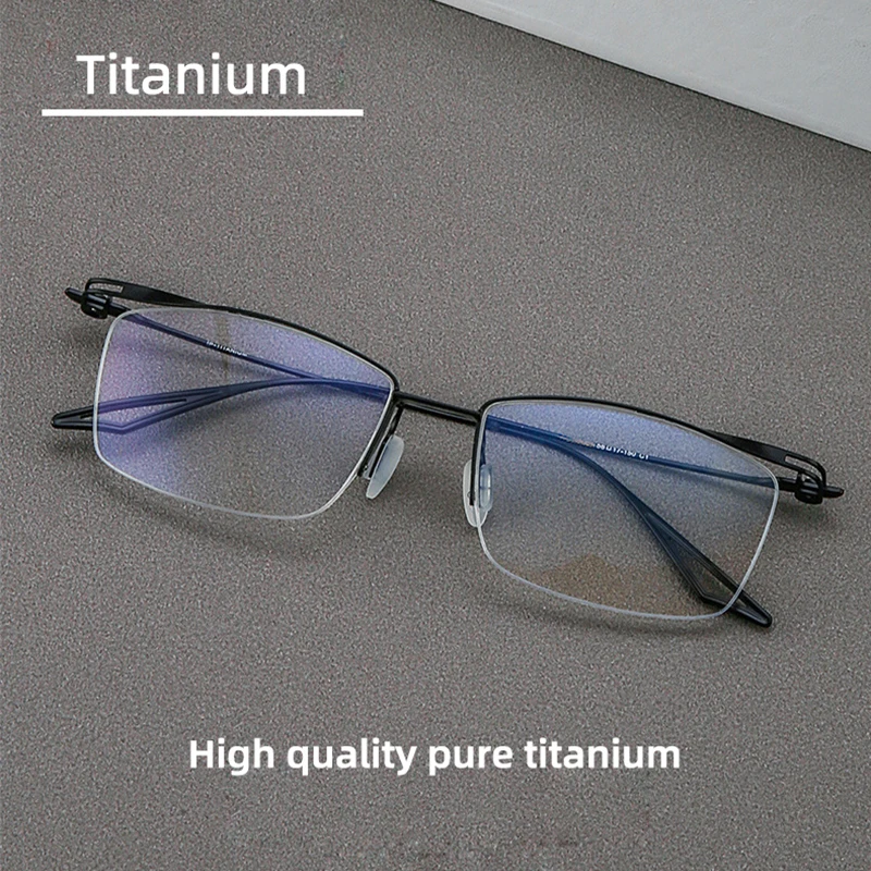 Japanese Brand Reproduction Half Rim Pure Titanium Glasses Men Business Half-Rim Square Frame Trend Ultra-light Eyeglasses