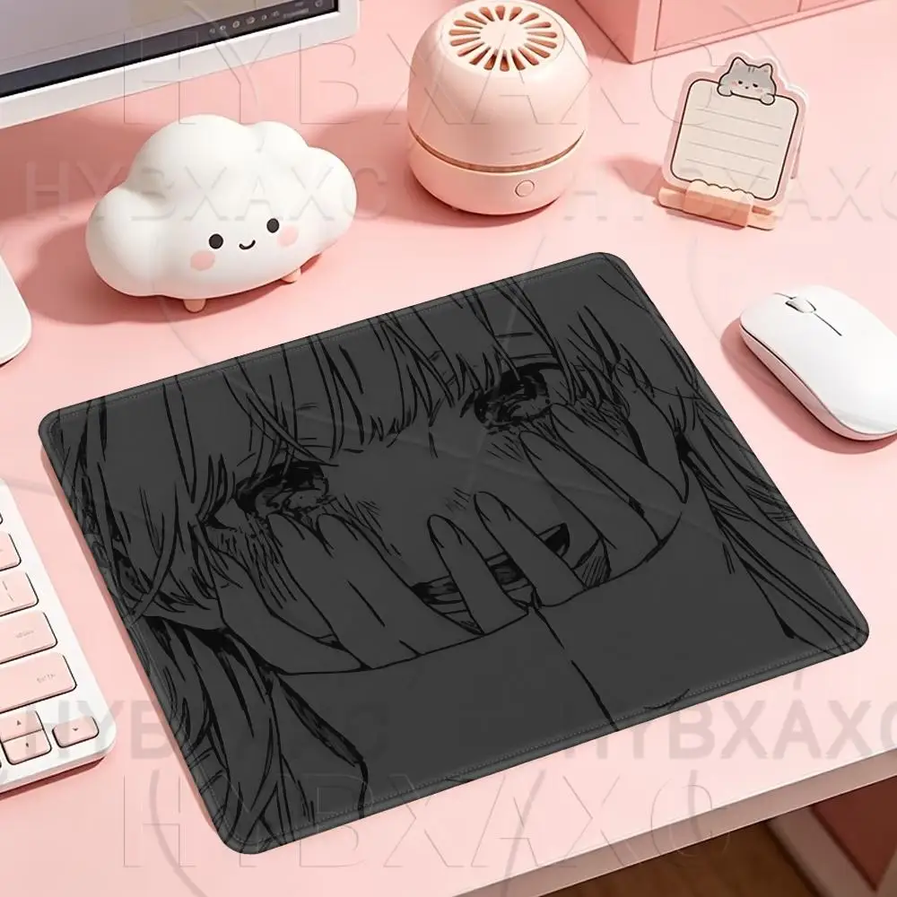 Anime Girl Line Art Mouse Pad Multiple Sizes Large Square Computer Office Game Table Mat XS Black White Rubber Anti-slip Deskmat