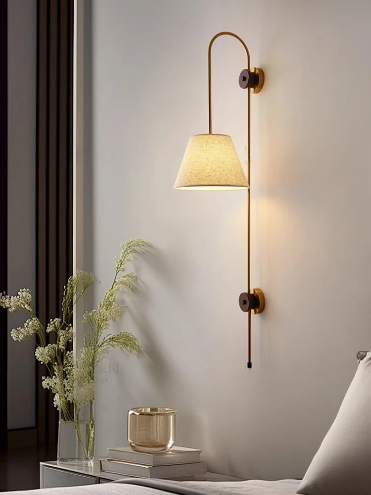 French Fabric Lampshade Wall Lamp Modern Simple Living Room Decor Long Lamp Background Wall Hotel Hallway Corridor Wall Sconce