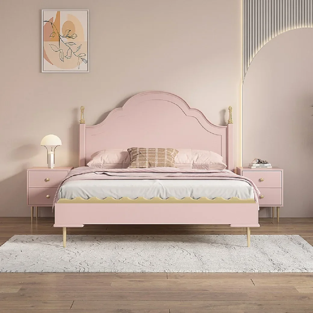 Princess Pink Bed Solid Wood Girl Single Bed Nordic Modern Luxury Children's Room Furniture Simple Bedroom Child Bed