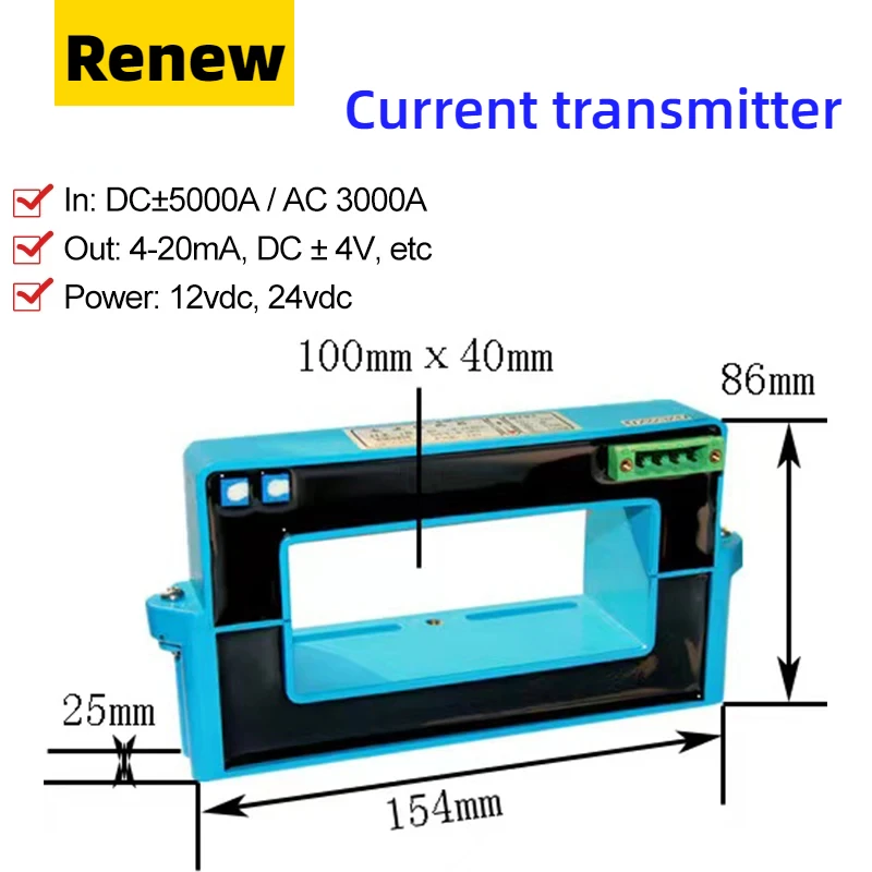 

1000a 500A DC /AC current transmitter copper row square hole open type Hall effect detection module output ±5v