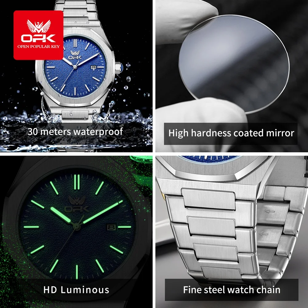 OPK 6046 Mens Watch Quartz Watch Waterproof Luminous Stainless Steel Automatic Date Watch For Man With Box Gifts Original