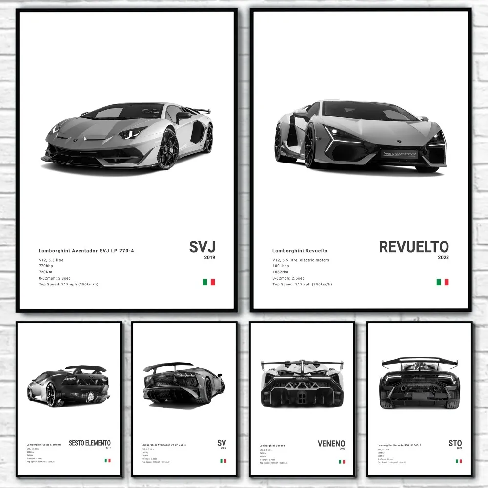 SuperCar L-Lamborghini Aventador COUNTACH SESTO ELEMENTO SVJ REVUELTO VENENO Poster Home Living Room Wall Art Garage Room Decor