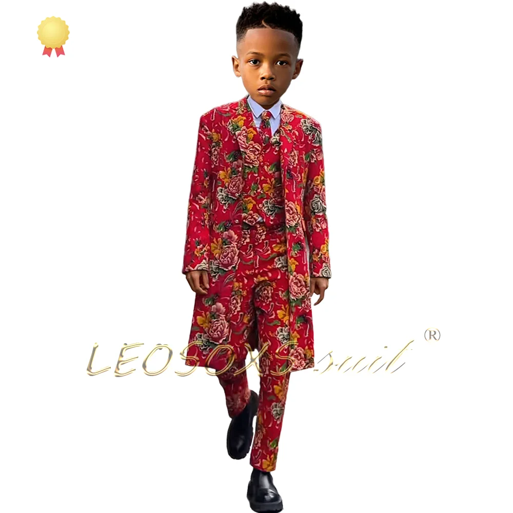 Oriental floral suit for boys, wedding tuxedo suit, children\'s suit for 3~16 years old, festival celebration street suit