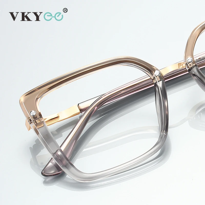 VKYEE Fashionable Large Frame Simple Square Design Anti-blue Light Reading Glasses Customizable Prescription Photochromic