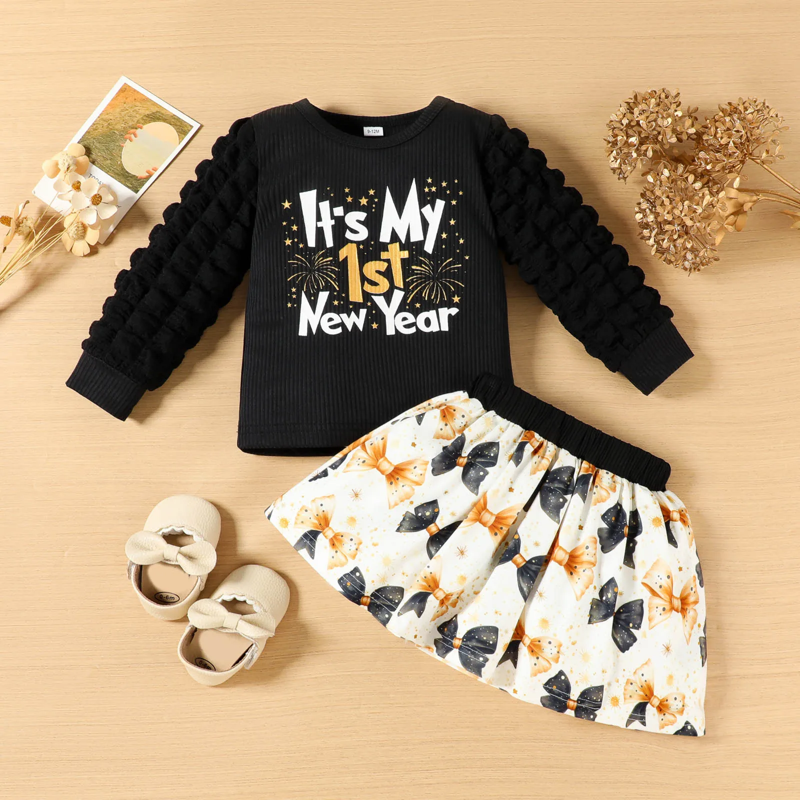 

Outfits for Baby Girls Comfortable And Fashionable Letter And Bow Prints Top Short Skirt Two Piece Set Girl Sweatshirt Set