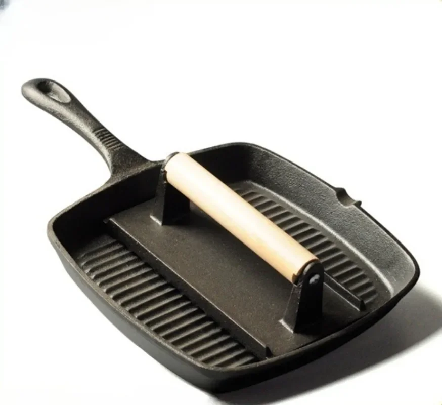 

Cast Iron Steak Pan Striped Steak Plate Pan Steak Skillet Uncoated Pan-fried Meat Barbecue Induction Cooker Household Non-stick