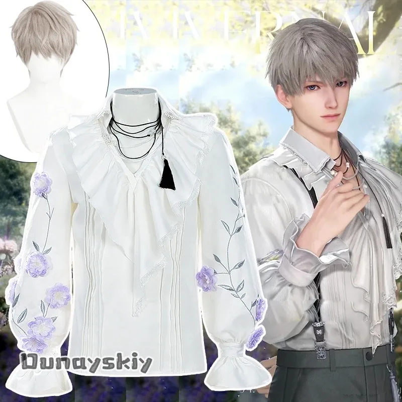 

XT8Love and Deepspace Xavier Cosplay Costume Casual Summer Tops Ruffled Blouses Anime Xavier Spring day Role-playing Wig SuXT6@!