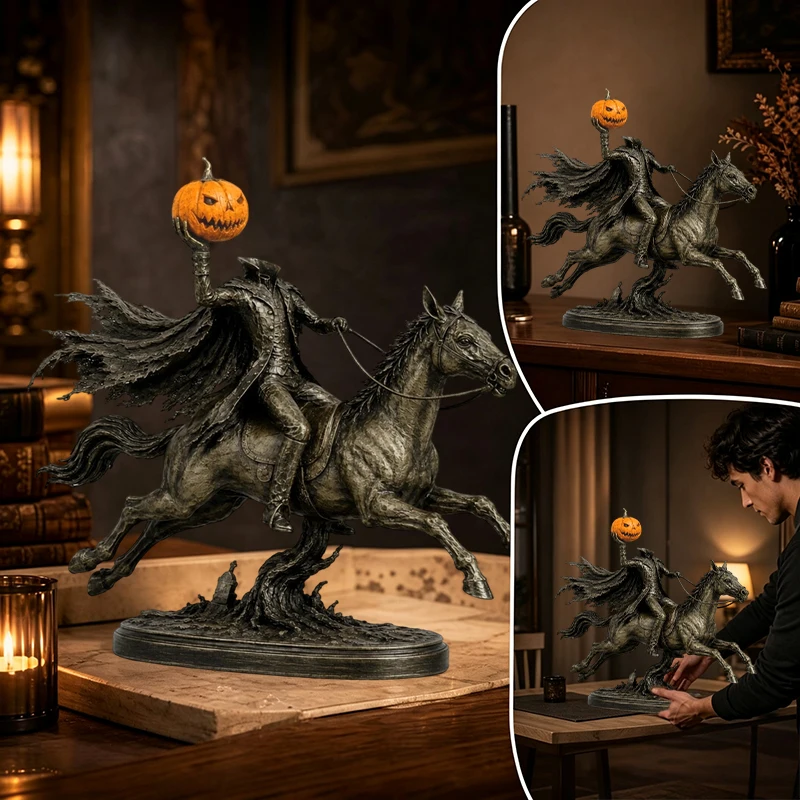 Kopflose Reiterstatue mit warmen LED-Lichtern, im gotischen Stil, Halloween-Dekoration für Kaminsims, Schreibtisch, Tisch, Zuhause, Zimmer, Ornamente und Dekorationsartikel. – Detail 7