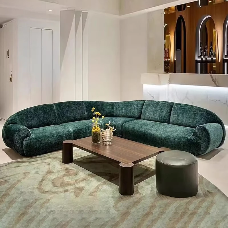 Modern curved combined terry cloth sofa set, high-end fabric modular modern sofa, suitable for villa living room furniture