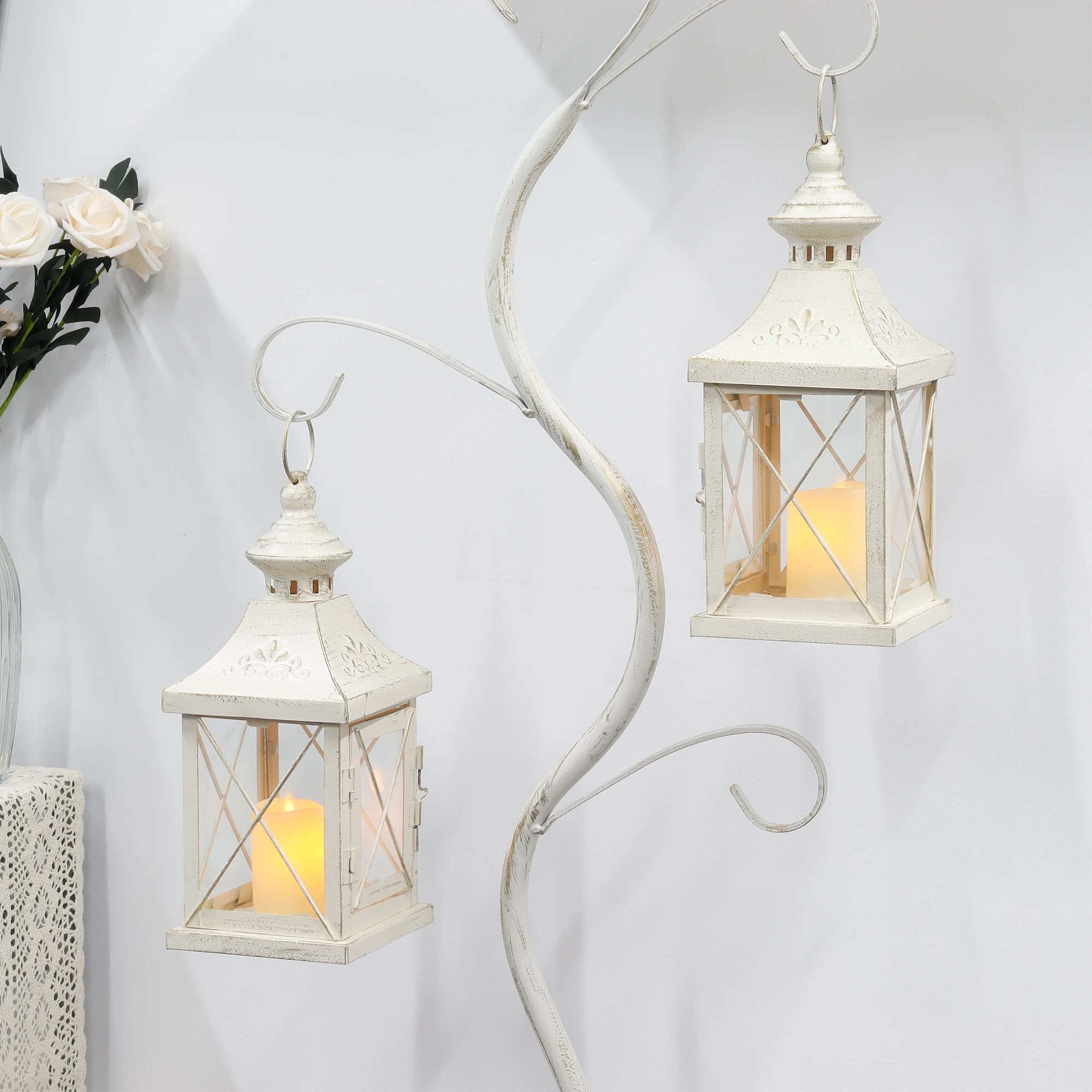 Set of 2 Decorative Candle Lantern 11'' High Metal Candle Holder Hanging Lantern Perfect for Home Decor Halloween Living Room