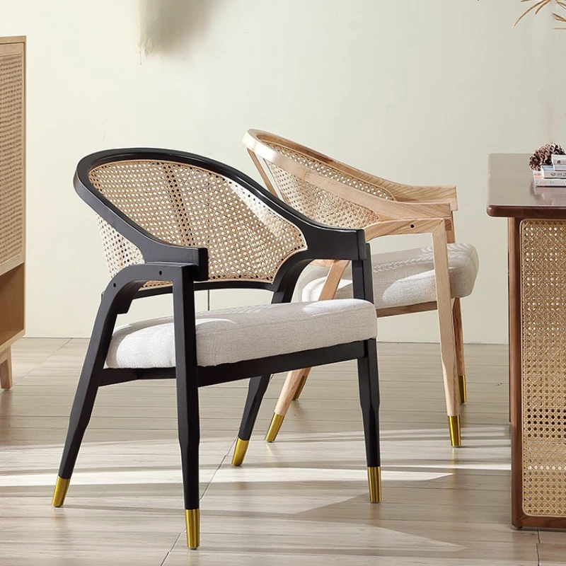 

Vintage Rattan Dining Chairs Modern Armrest Wood Nordic Dining Chairs White Designer Muebles Para El Hogar Home Furniture