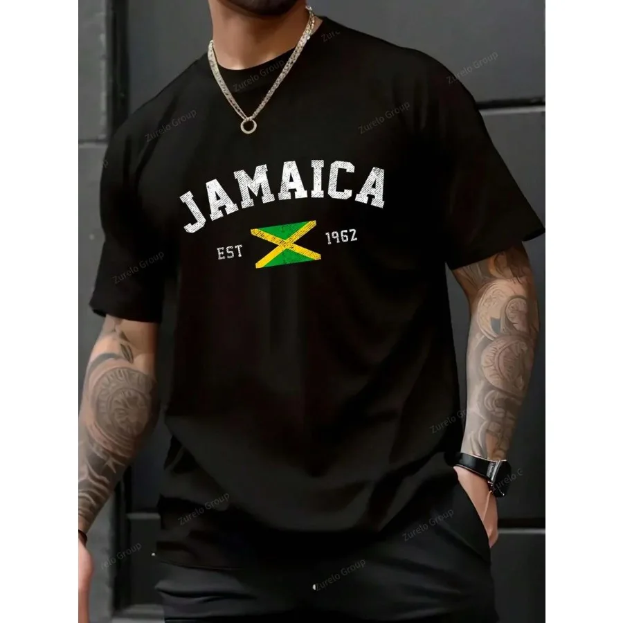 

【New Arrival】Jamaica Est. 1962 Vintage Flag Graphic T-Shirt | Caribbean Black Cotton Tee