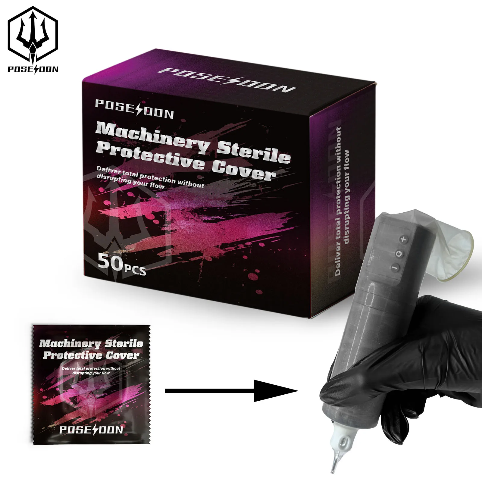 50Pcs POSEIDON Tattoo Machine Sleeve Disposable Elasticity Tattoo Pen Sleeve High Quality Latex Material Tattoo Machine Sleeve