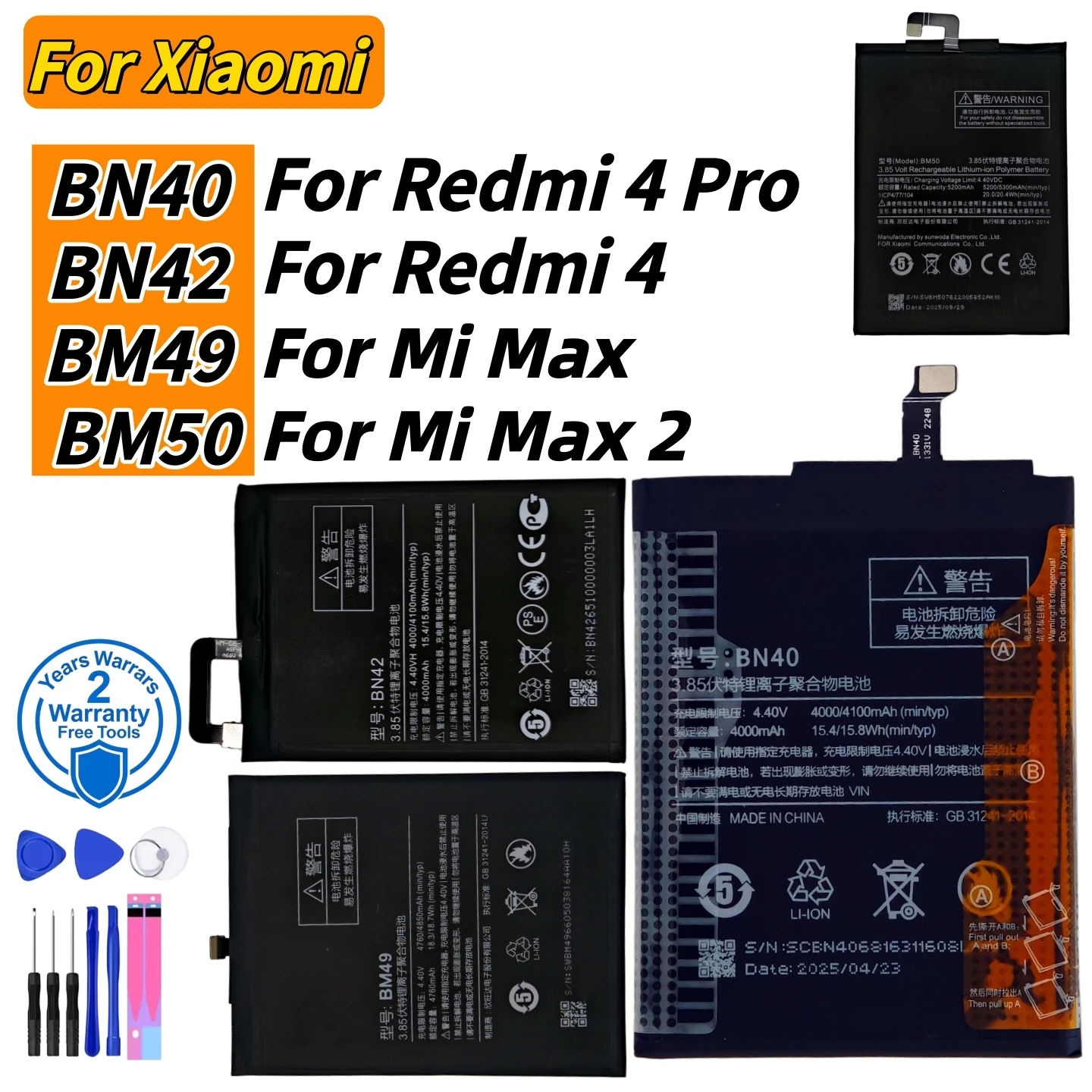

New Lithium Battery BN40 BN42 BM49 BM50 For Xiaomi Redmi 4 Pro Prime 3G RAM 32G ROM Edition Redrice 4 Redmi4 Mi Max Max2
