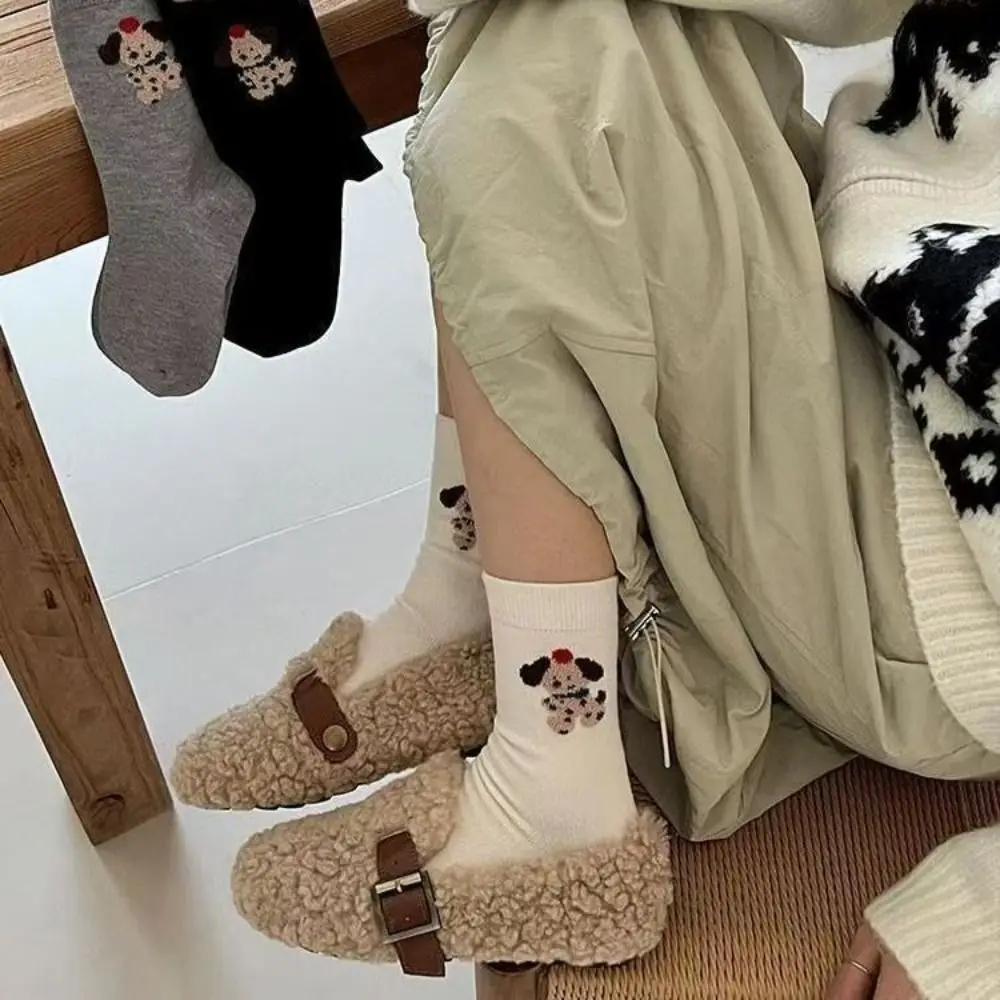 

Breathable Cartoon Dog Mid-Calf Sock Embroidery Stripe Tube Socks Women Hosiery Cute Cotton Short Socks Streetwear