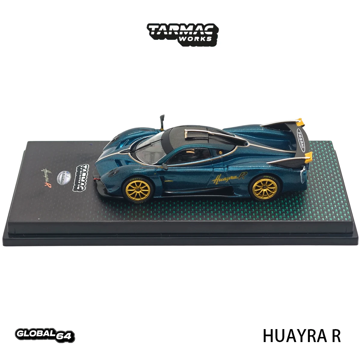 Tarmac Works GLOBAL64 T64G-TL035-TCF 1:64 Pagani Huayra R Metallic Woven Carbon Blue Track Hypercar Diecast Model Car In Stock view 5