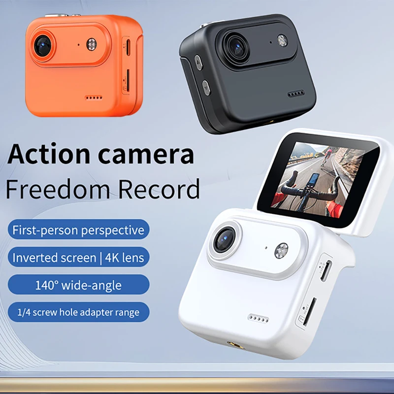 Mini Action Camera With Flip Screen 1080P Ultra HD Recording VLOG-Ready Image Stabilization Wide-Angle Lens Cycling Camcorders