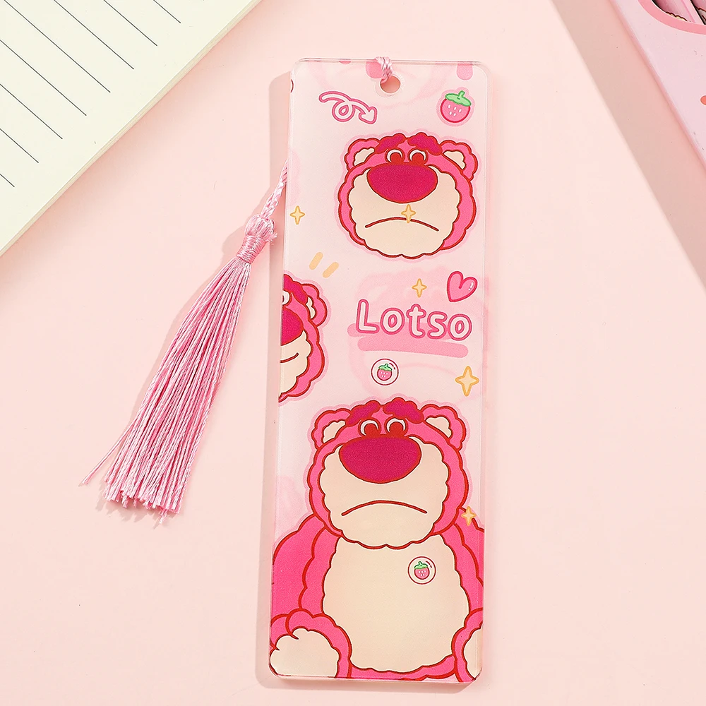 

1pc Sad Strawberry Bear Bookmark Disney Acrylic Bookmarks Cartoon Fans Gift Stationery Reading Markers School Supplies for Girls
