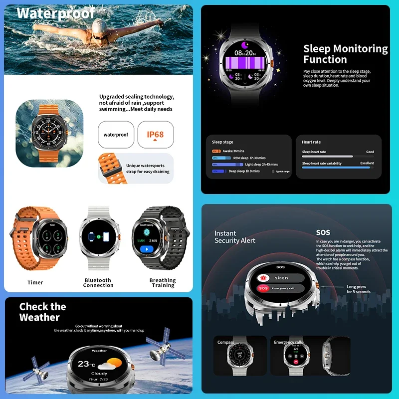 2024 Watch 7 Ultra NFC Compass Smartwatch Outdoor Sport Man AMOLED 360*360 Watch 6 Upgraded Smartwatch