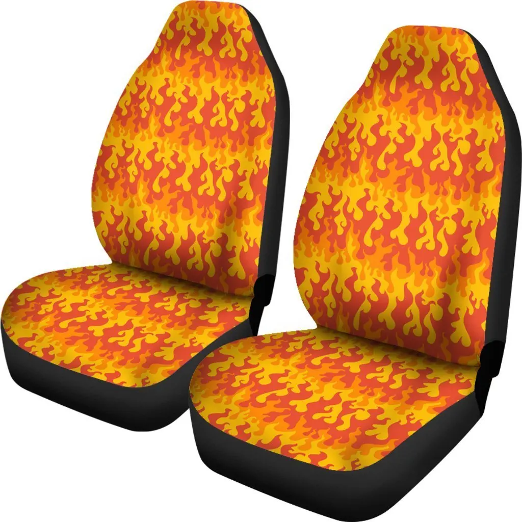 Fire Flame Print Pattern Seat Cover Car Seat Covers Set 2 Pc, Car Accessories Car Mats