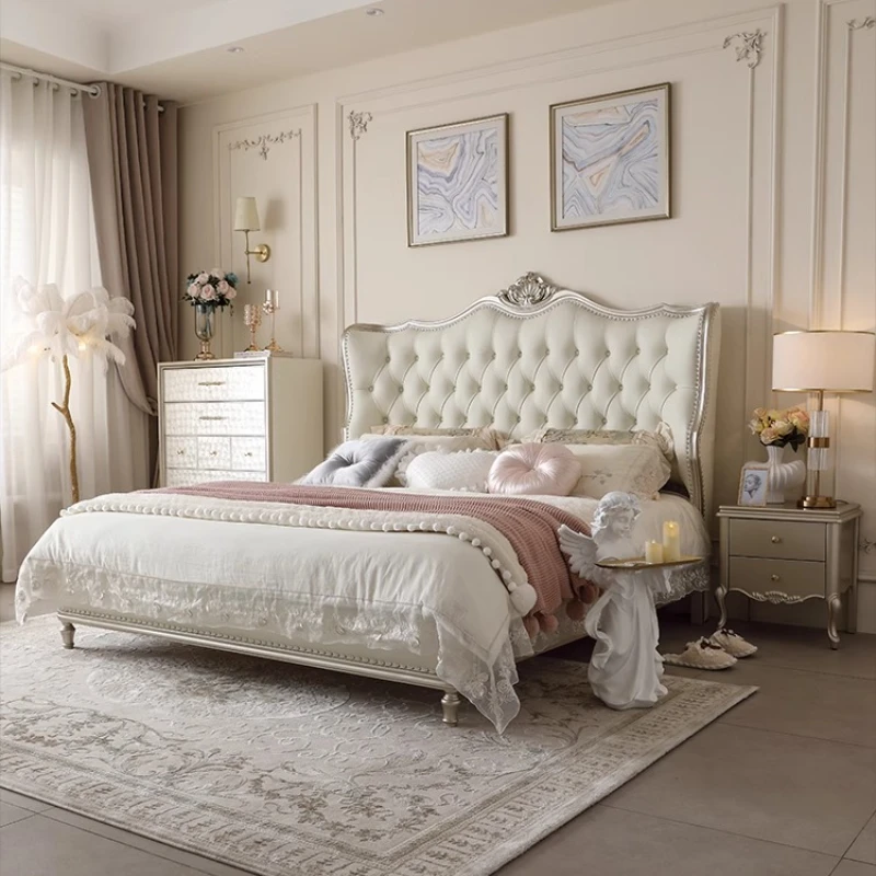 

Minimalist Beige European Double Bed Design Unique White Pliable Double Bed Wooden Modern Japanese Cama Queen Size Furniture